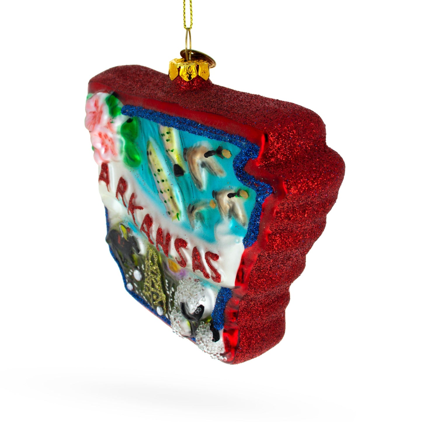 Arkansas State Landmarks Blown Glass Christmas Ornament