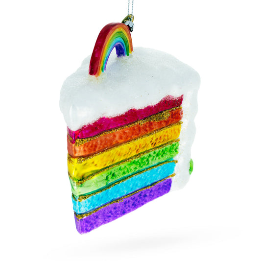 Vibrant Rainbow Layer Cake Blown Glass Christmas Ornament