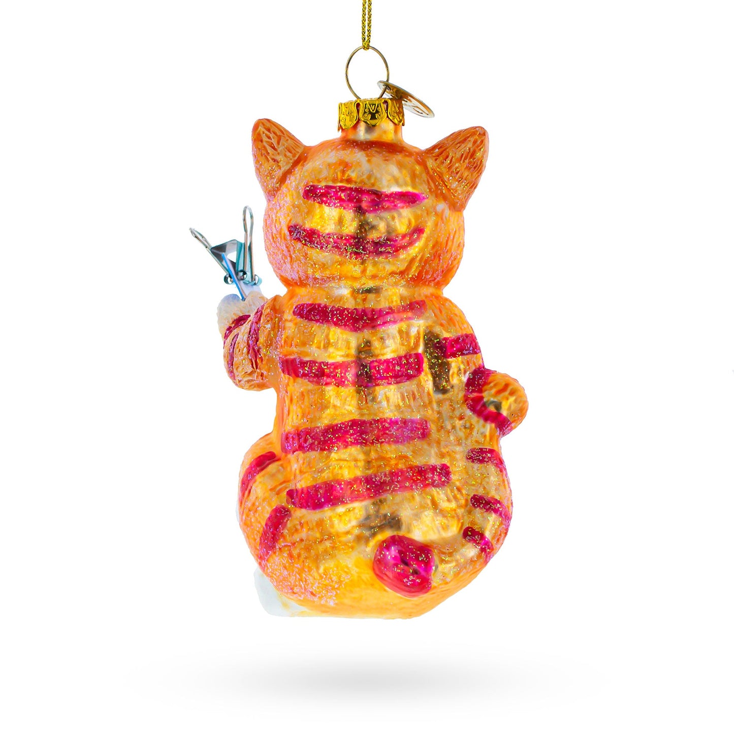 Artistic Cat Creating a Self-Portrait Blown Glass Christmas Ornament