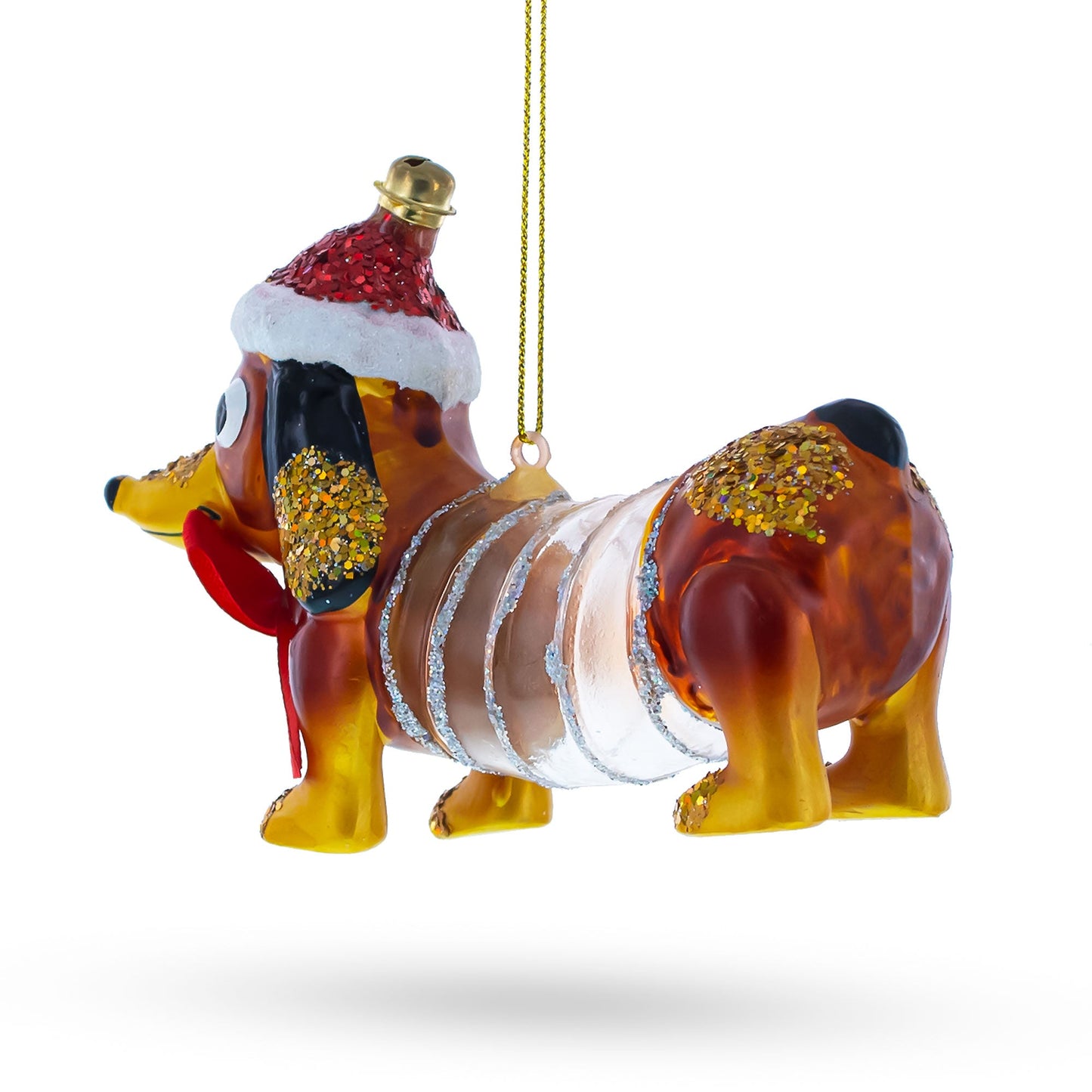 Retro Stretching Slinky Dog Blown Glass Christmas Ornament