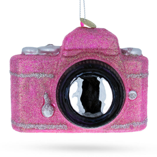 Vintage Pink Camera Blown Glass Christmas Ornament