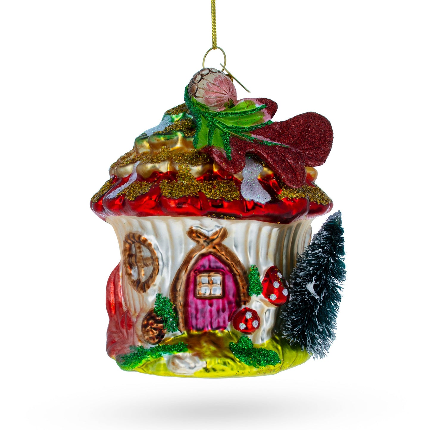 Fairy House Nestled in a Woodland Glade Blown Glass Christmas Ornament