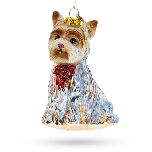 Yorkshire Terrier Blown Glass Christmas Ornament