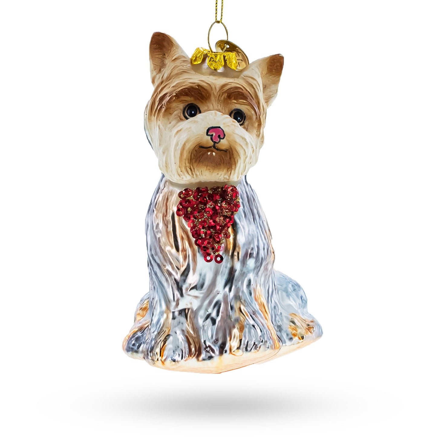 Yorkshire Terrier Blown Glass Christmas Ornament