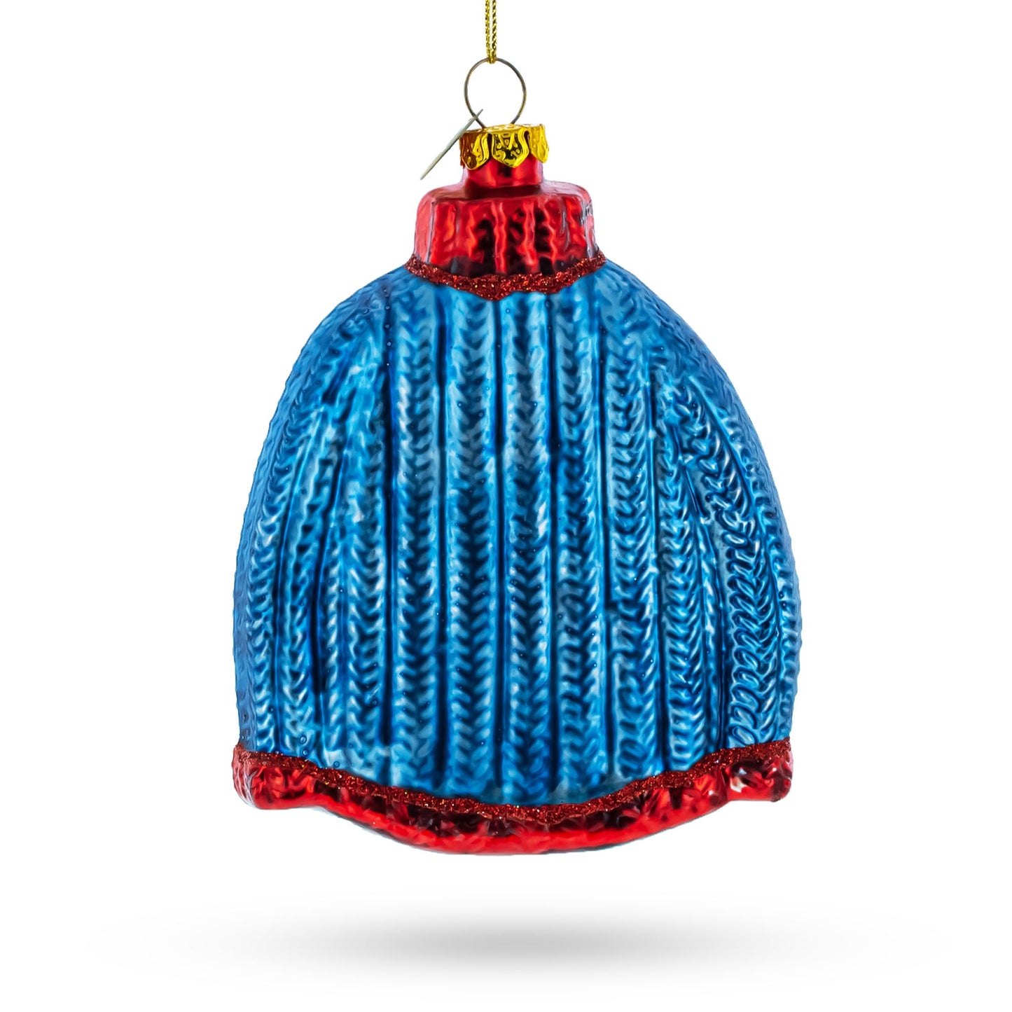 Cozy Blue Christmas Sweater Featuring Santa Blown Glass Christmas Ornament