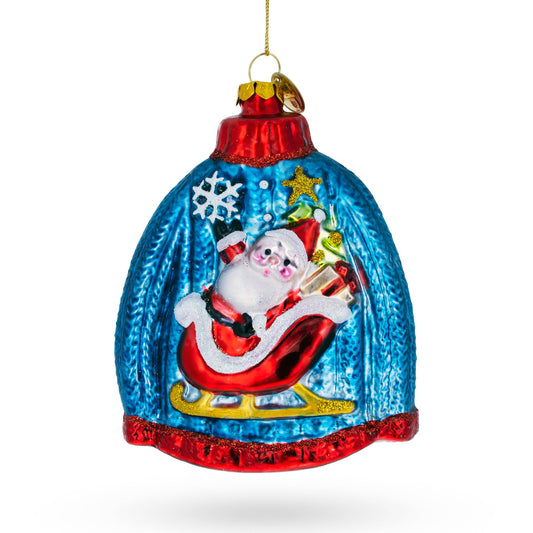 Cozy Blue Christmas Sweater Featuring Santa Blown Glass Christmas Ornament