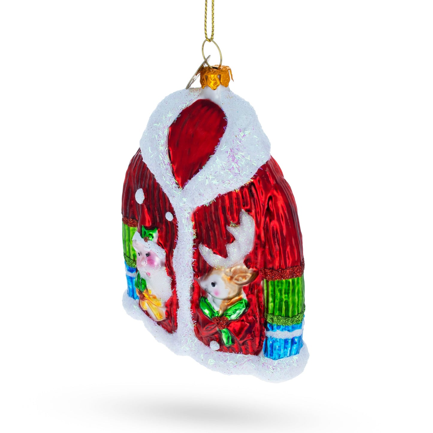 Christmas Jacket Adorned with Santa and Reindeer Glass Christmas Ornament