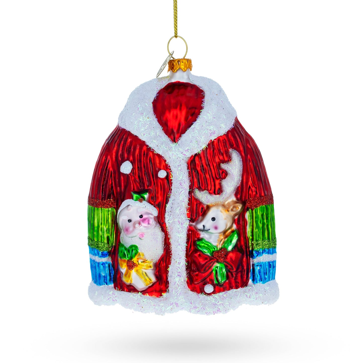 Christmas Jacket Adorned with Santa and Reindeer Glass Christmas Ornament