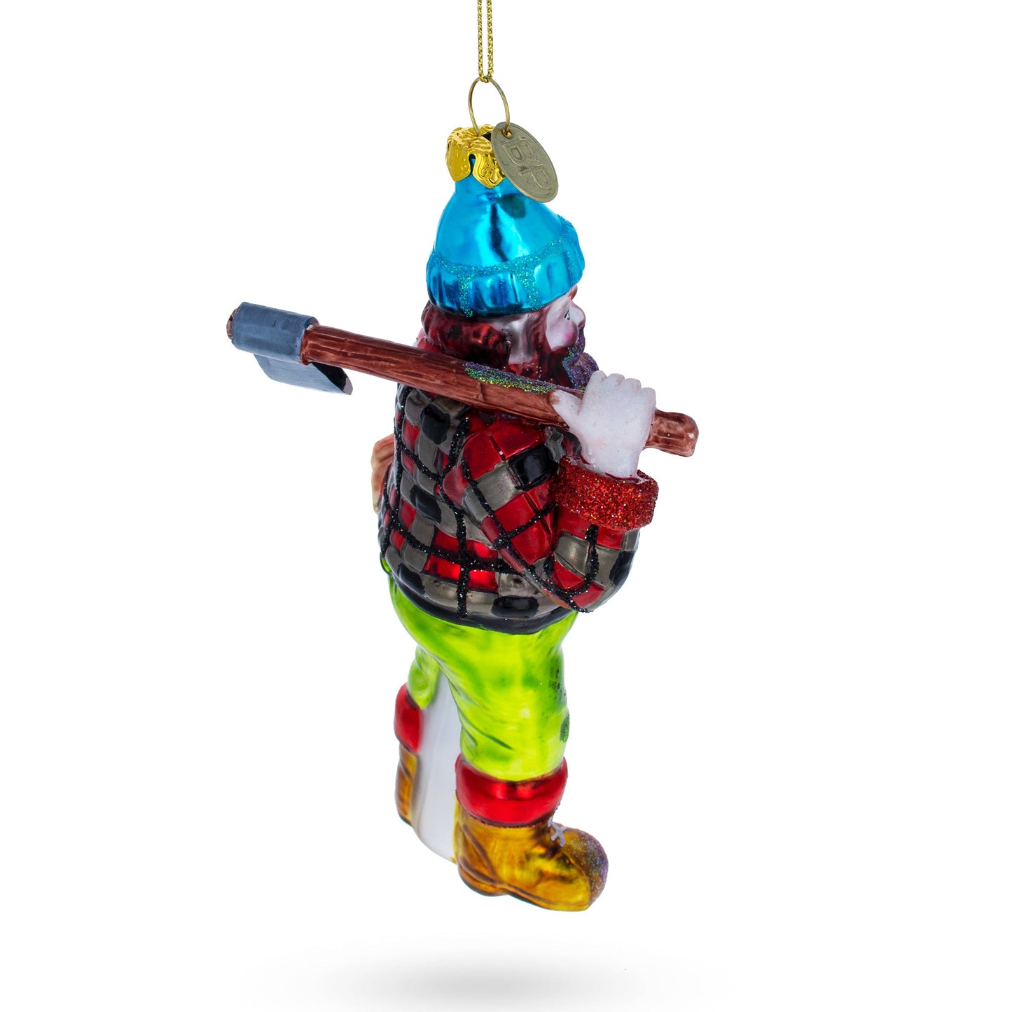 Rugged Lumberjack Carrying Log Glass Christmas Ornament