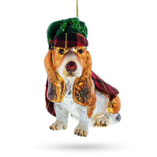 Dapper Spaniel Dog in Hat and Cape Glass Christmas Ornament