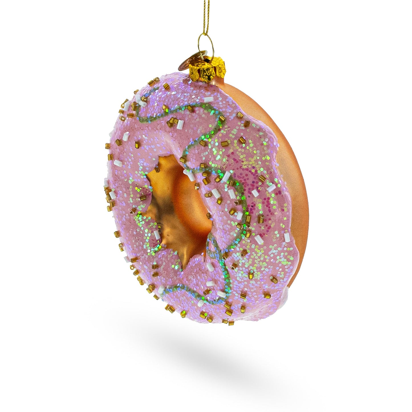 Delicious Pink Glazed Donut Blown Glass Christmas Ornament