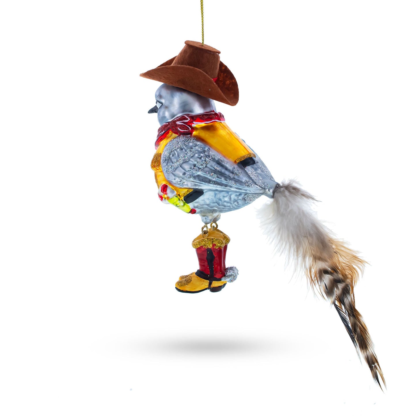 Cowboy Bird Blown Glass Christmas Ornament