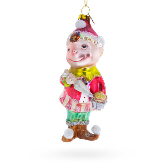 Whimsical Elf Decorating Cupcake Glass Christmas Ornament