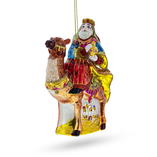 Wiseman on a Camel Blown Glass Christmas Ornament