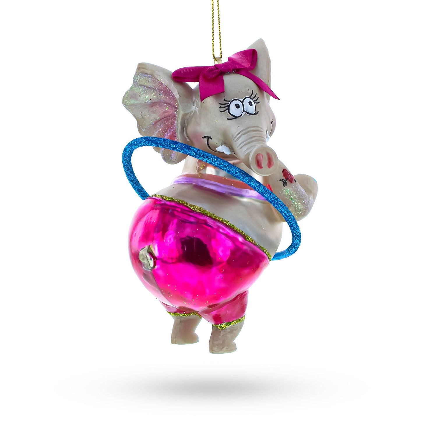 Circus Elephant Balancing Hula Hoop Glass Christmas Ornament