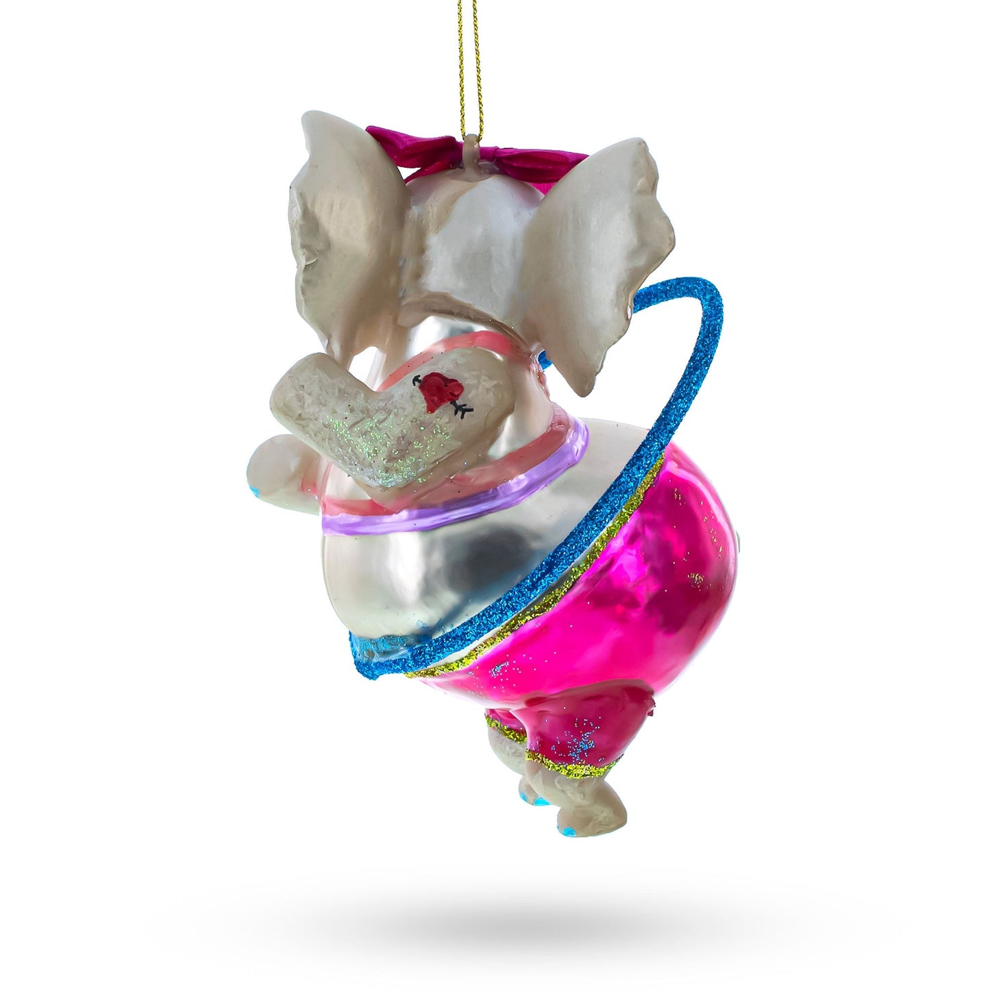 Circus Elephant Balancing Hula Hoop Glass Christmas Ornament