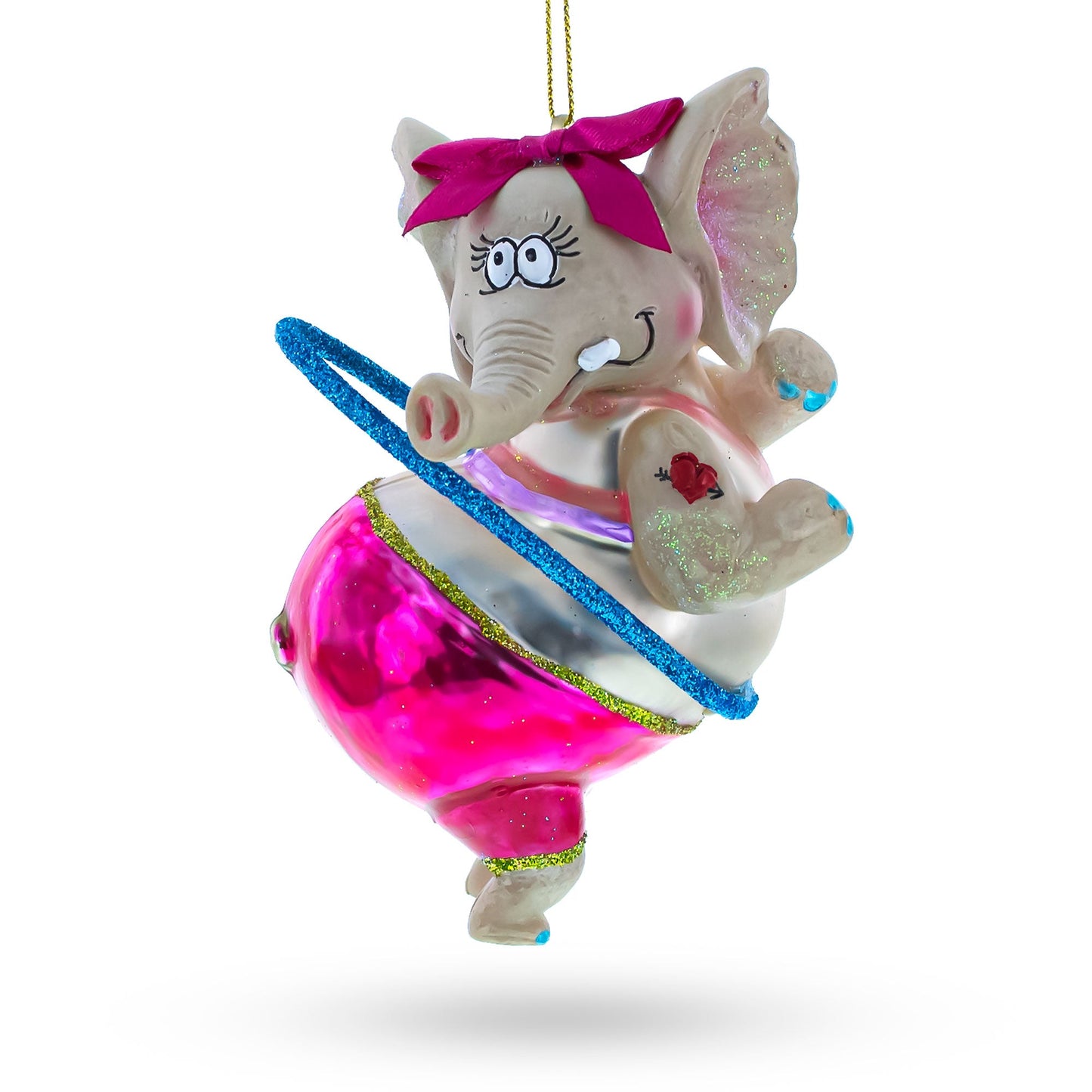 Circus Elephant Balancing Hula Hoop Glass Christmas Ornament