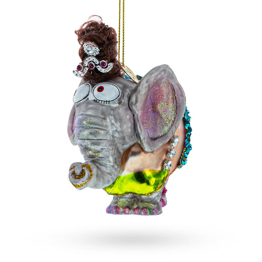 Circus Elephant Performing Tricks Glass Christmas Ornament