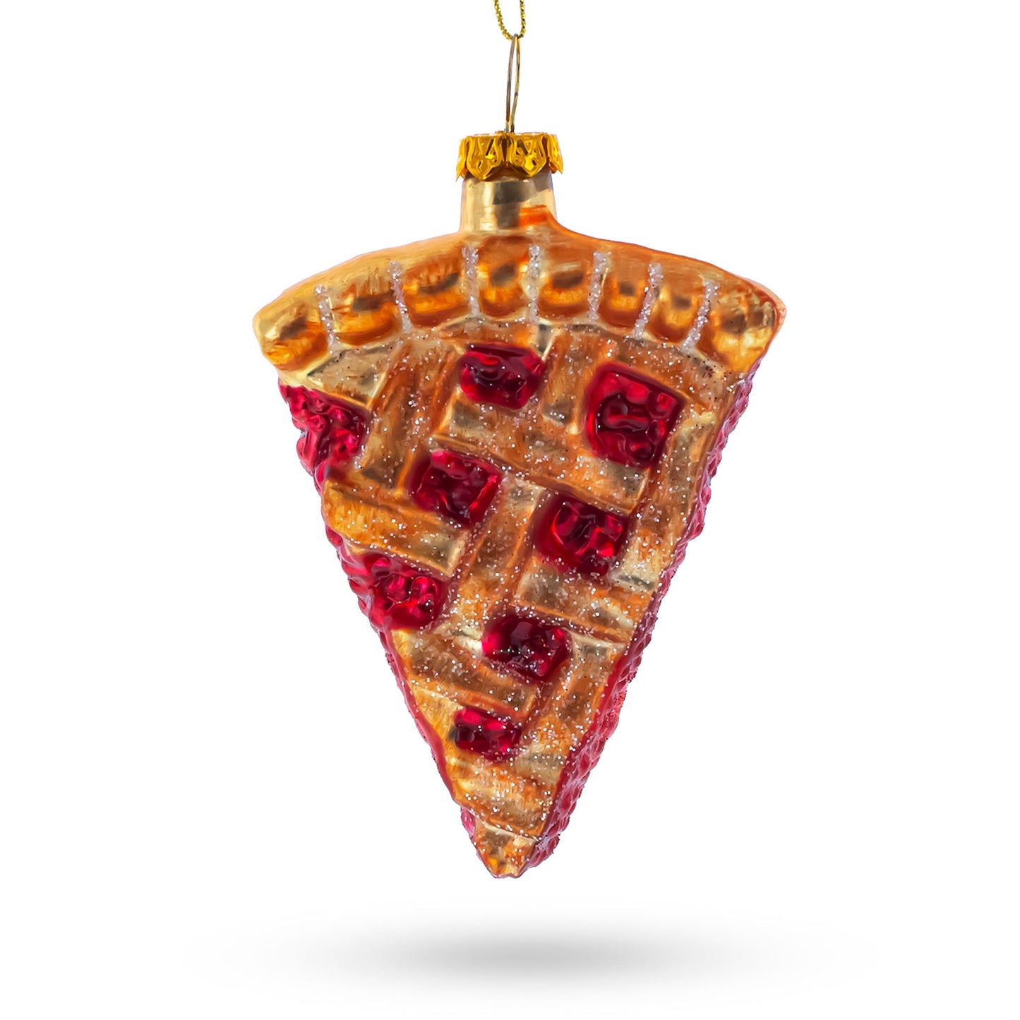 Delectable Cherry Pie Slice Blown Glass Christmas Ornament