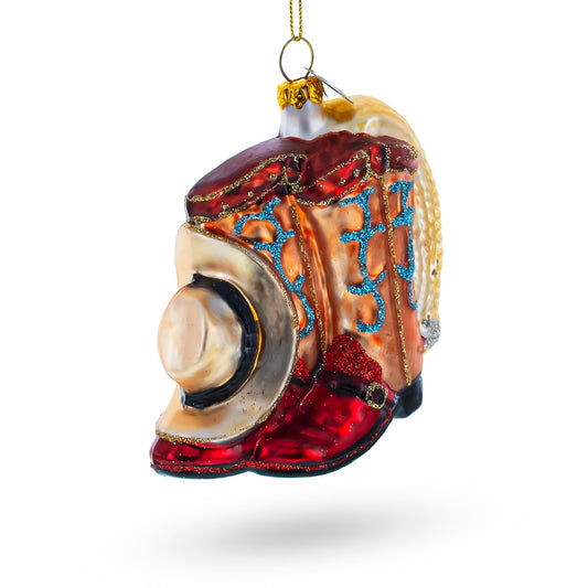 Cowboy Boots and Hat Blown Glass Christmas Ornament