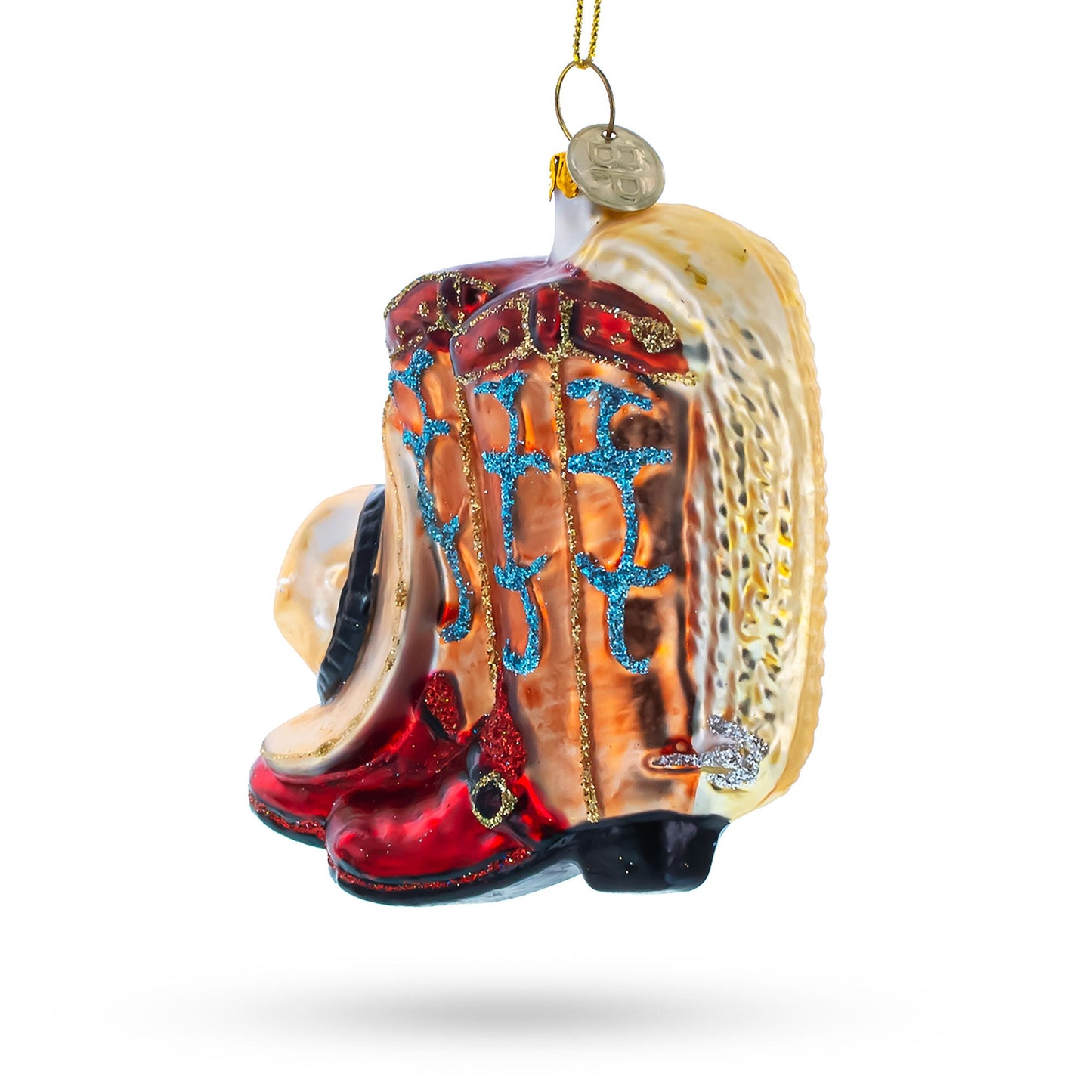 Cowboy Boots and Hat Blown Glass Christmas Ornament