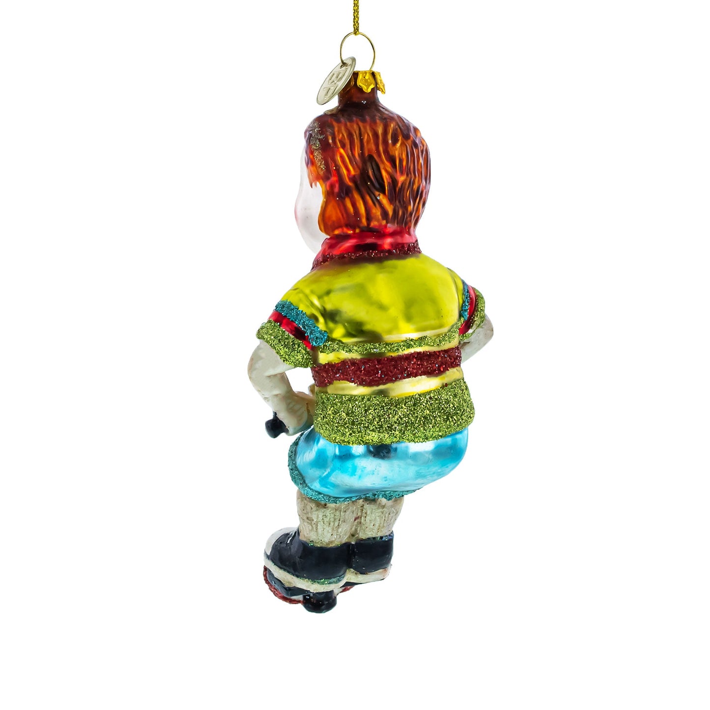 Energetic Boy on Pogo Stick Blown Glass Christmas Ornament