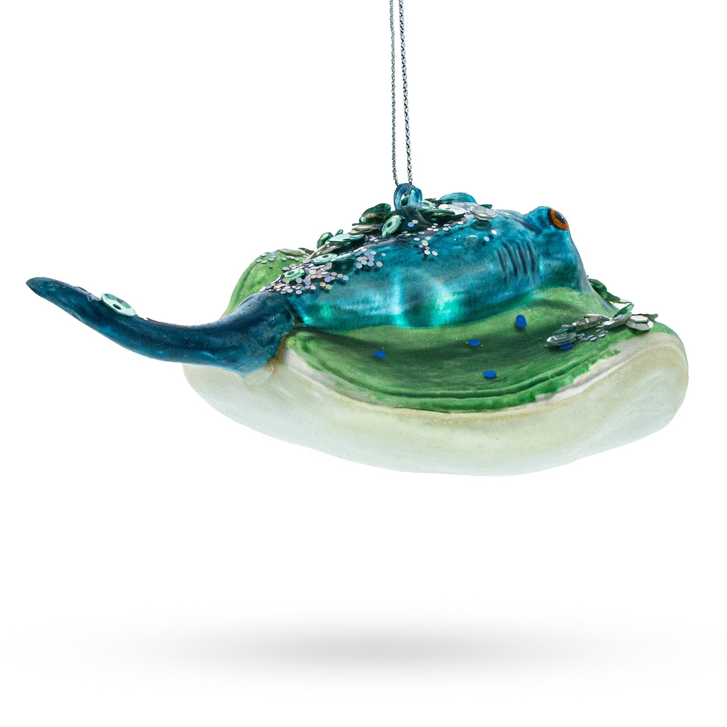 Exquisite Jeweled Blue Stingray Glass Christmas Ornament