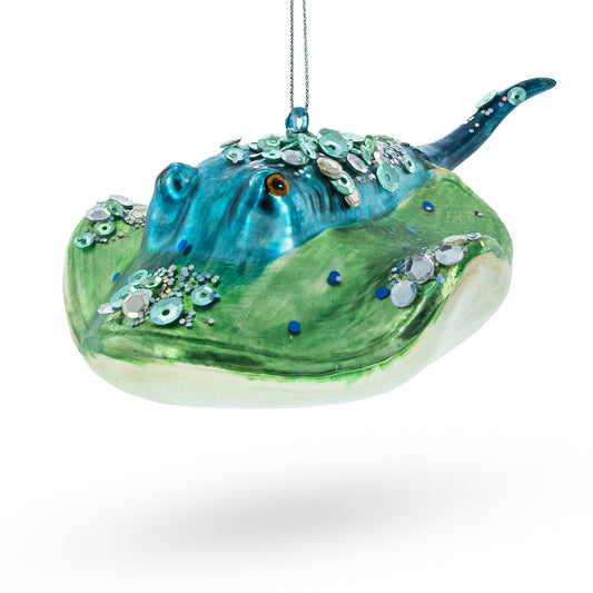 Exquisite Jeweled Blue Stingray Glass Christmas Ornament