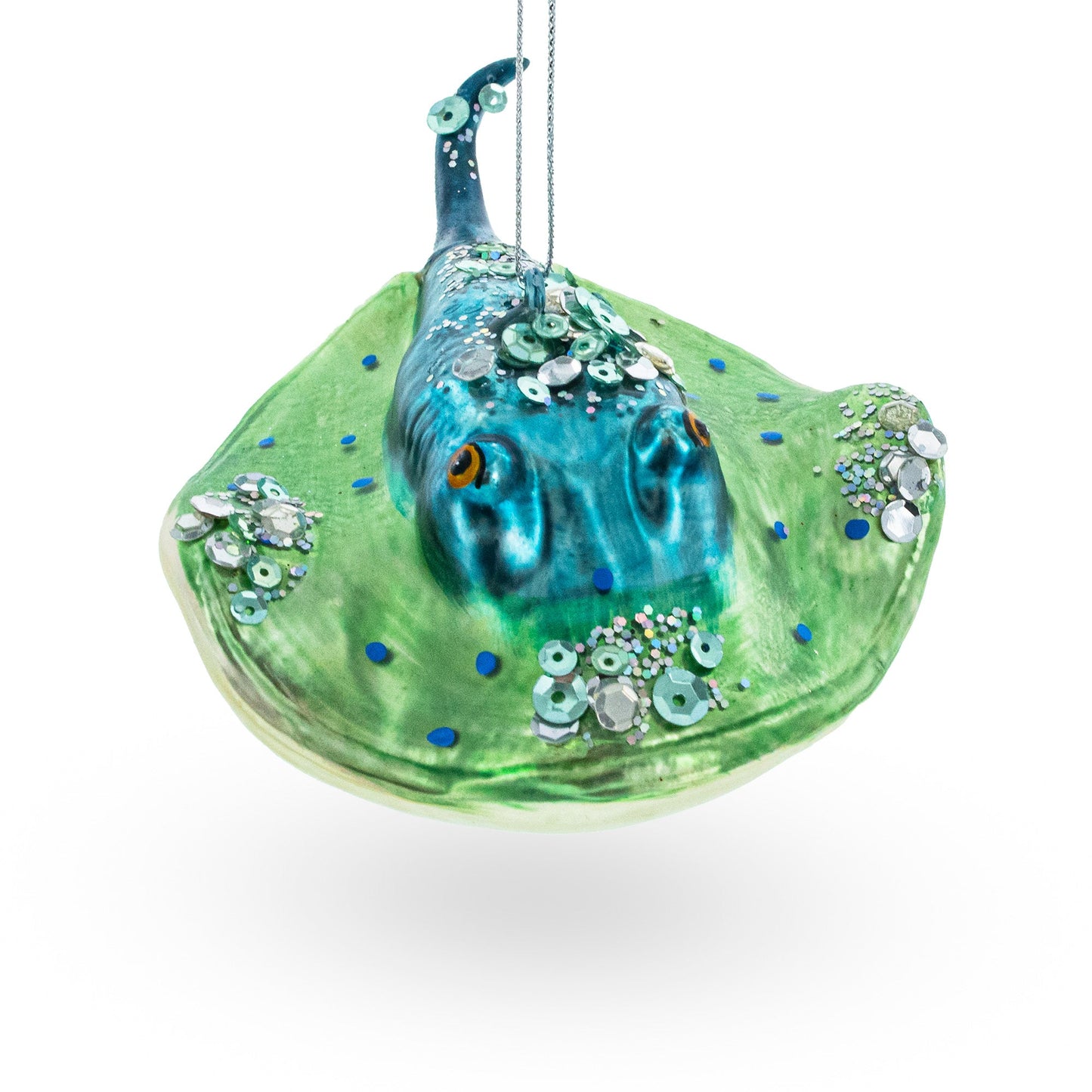 Exquisite Jeweled Blue Stingray Glass Christmas Ornament