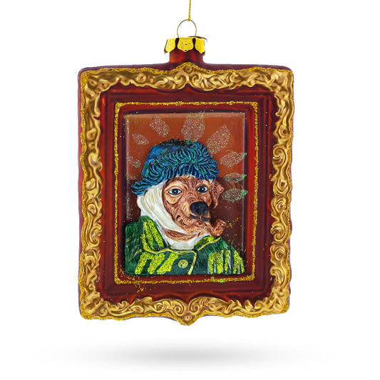 Van Gogh Inspired Dog Portrait Glass Christmas Ornament