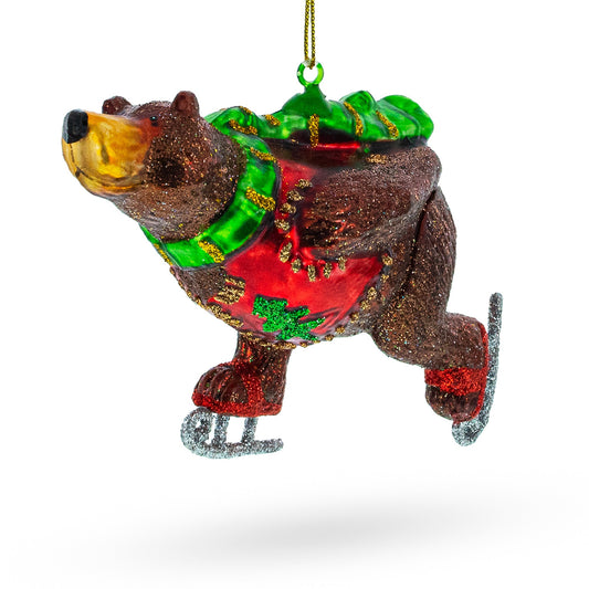 Whimsical Wintertime: Skating Bear Glass Christmas Ornament