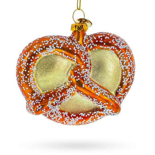 Twisted Delight: Golden Pretzel Glass Christmas Ornament