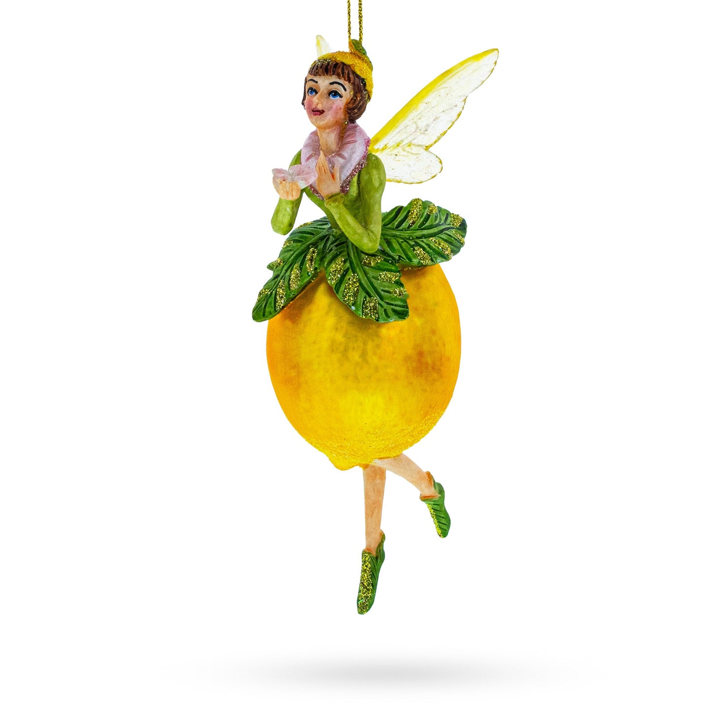 Enchanting Citrus Lemon Fairy Blown Glass Christmas Ornament