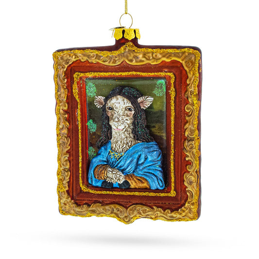 Enchanting Mona Lisa Sheep Blown Glass Christmas Ornament