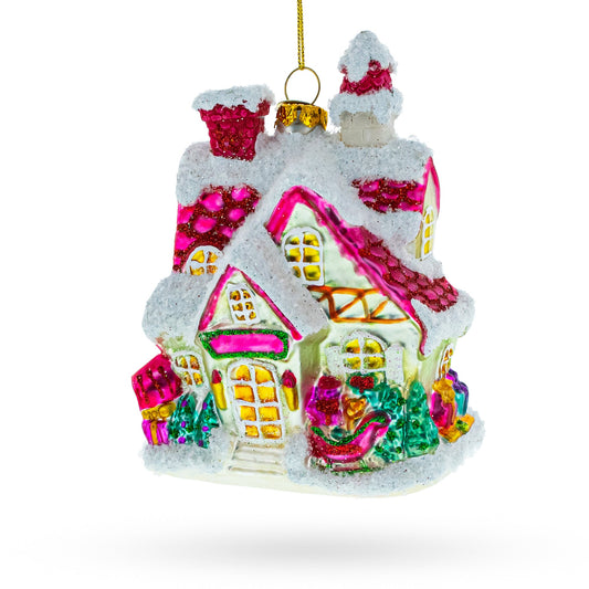 Winter Wonderland Snow-Covered House Blown Glass Christmas Ornament