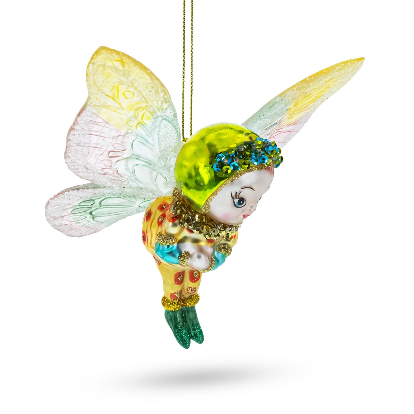 Enchanting Girl in Butterfly Costume Blown Glass Christmas Ornament