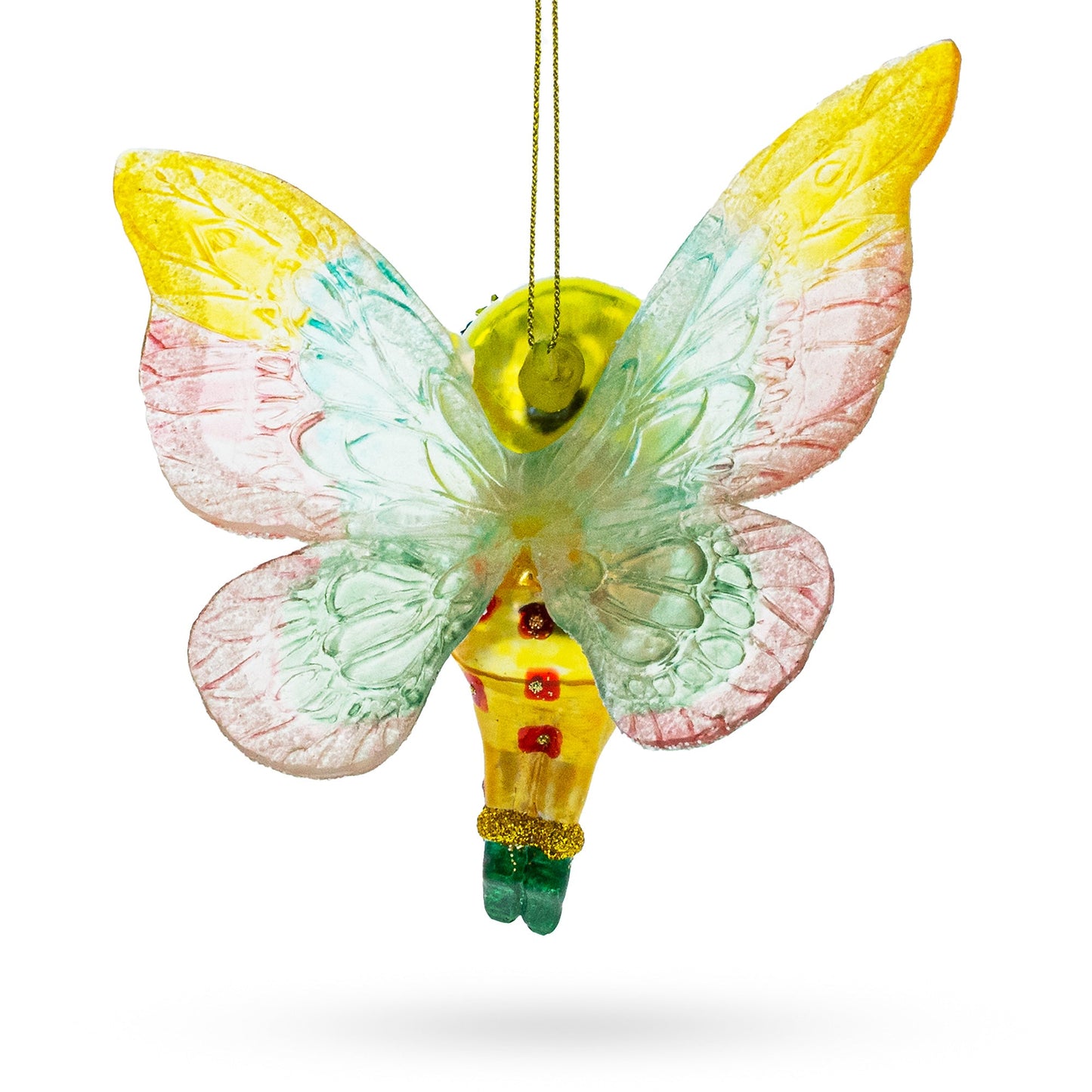 Enchanting Girl in Butterfly Costume Blown Glass Christmas Ornament