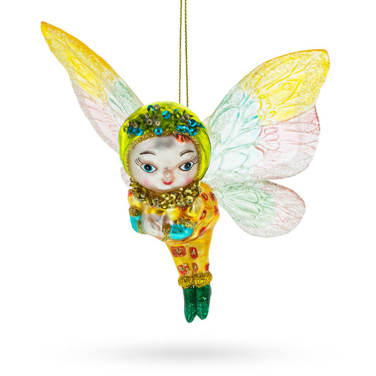 Enchanting Girl in Butterfly Costume Blown Glass Christmas Ornament