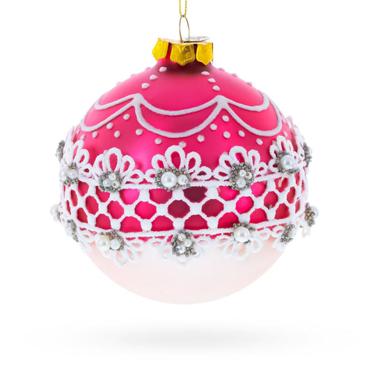 Elegant Laced Pink Blown Glass Christmas Ornament