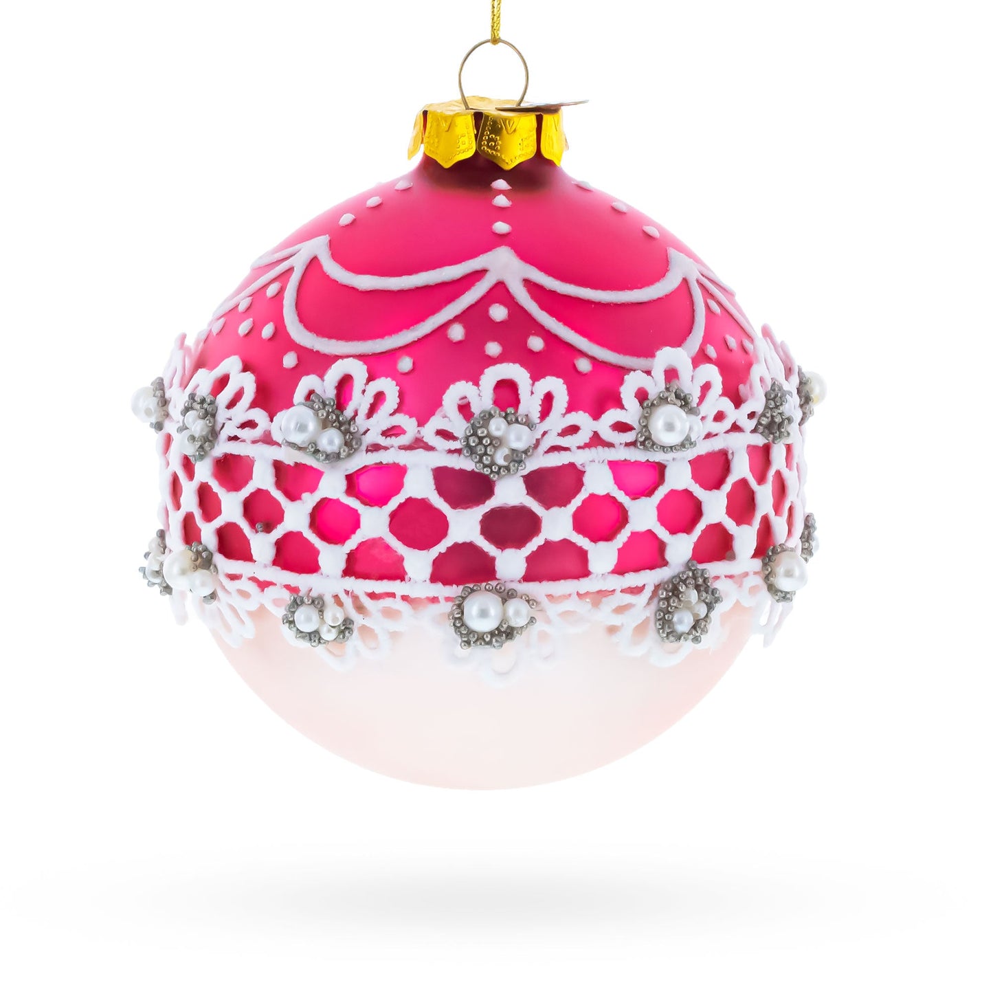 Elegant Laced Pink Blown Glass Christmas Ornament