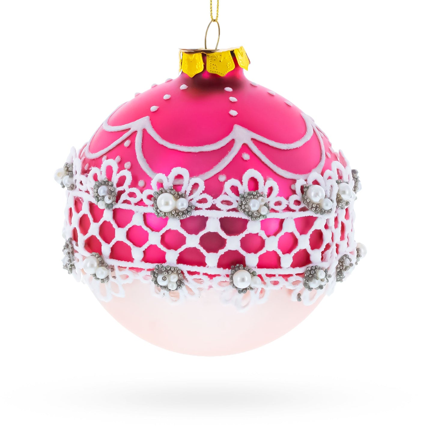 Elegant Laced Pink Blown Glass Christmas Ornament