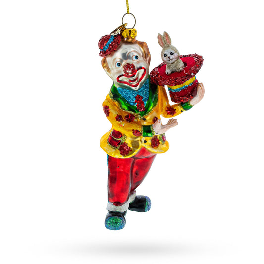 Whimsical Magician Clown Rabbit in a Hat Trick Blown Glass Christmas Ornament