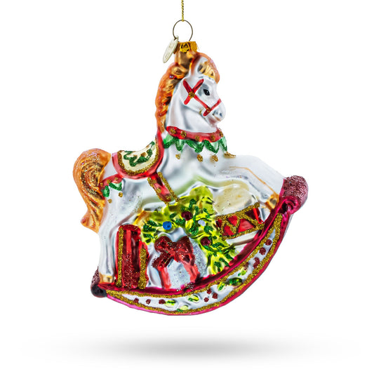 Traditional Rocking Horse with Gifts Blown Glass Christmas Ornament