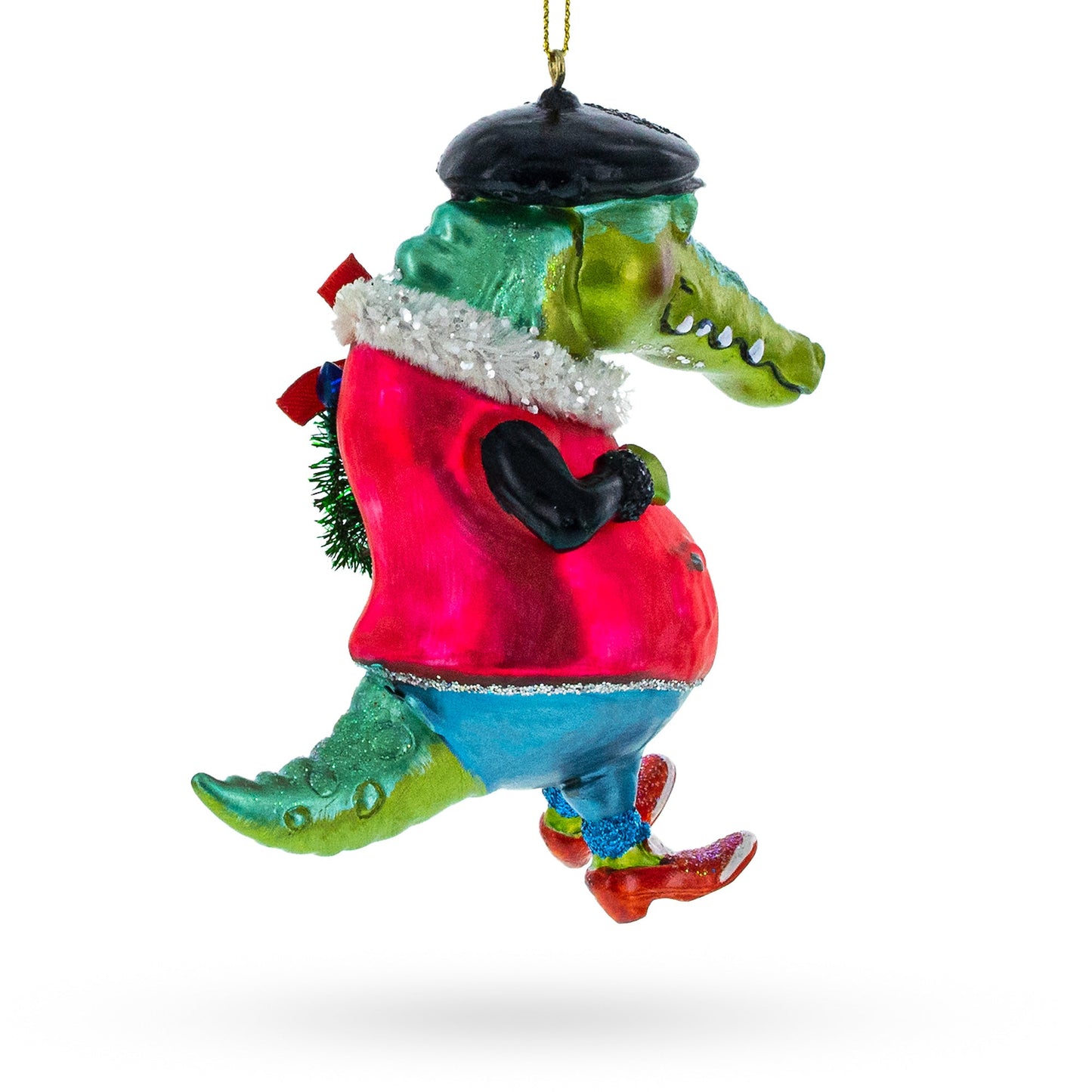 Quirky Alligator Wearing Costume Glass Christmas Ornament