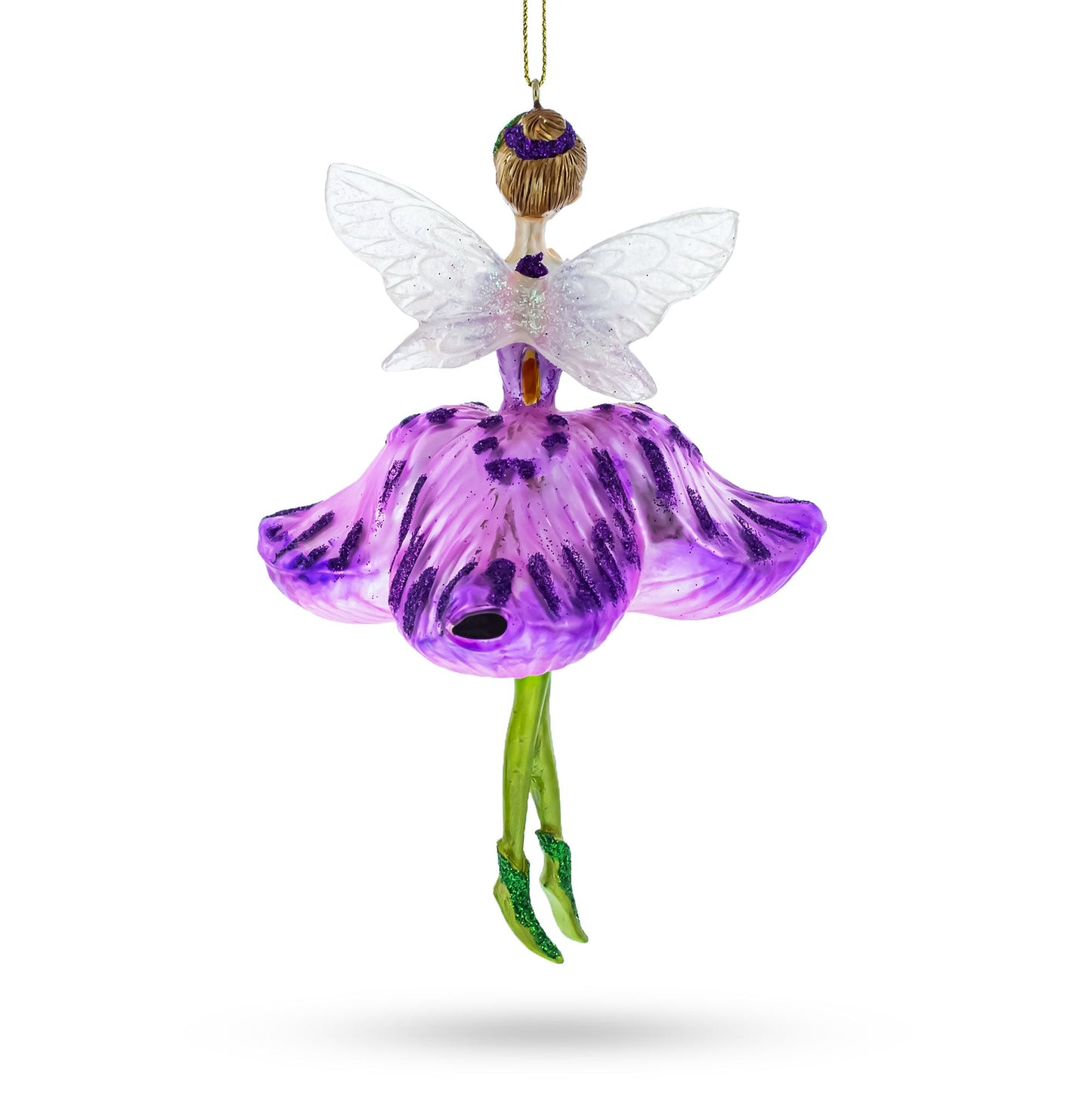 Enchanting Fairy in Purple Dress Glass Christmas Ornament