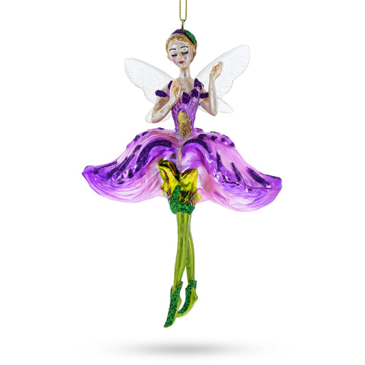 Enchanting Fairy in Purple Dress Glass Christmas Ornament