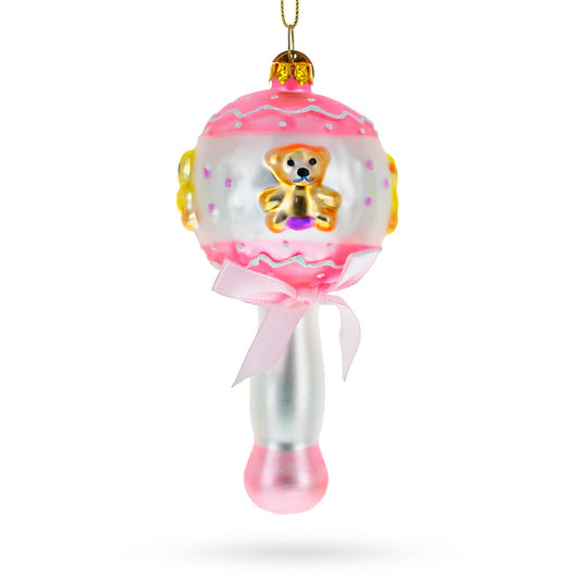 Delightful Baby Pink Rattle Blown Glass Christmas Ornament