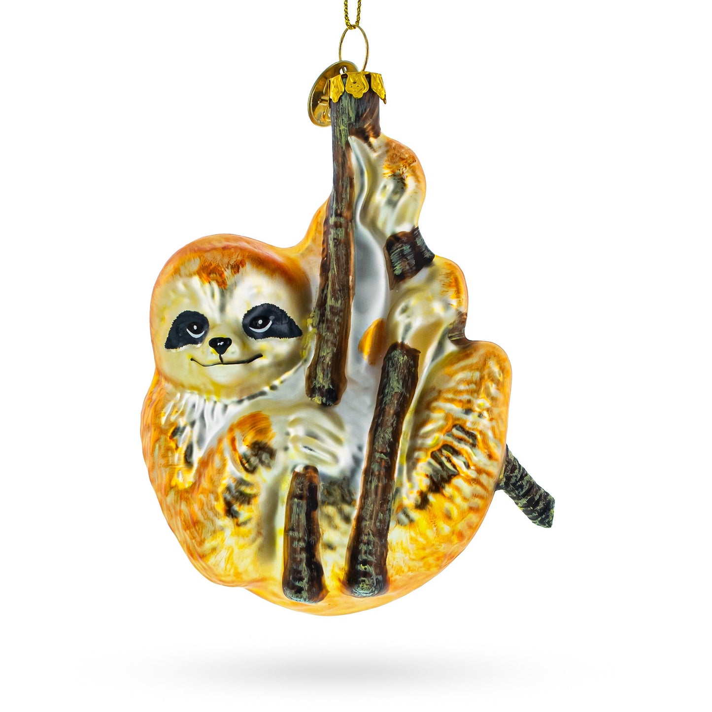 Relaxed Hanging Sloth Blown Glass Christmas Ornament