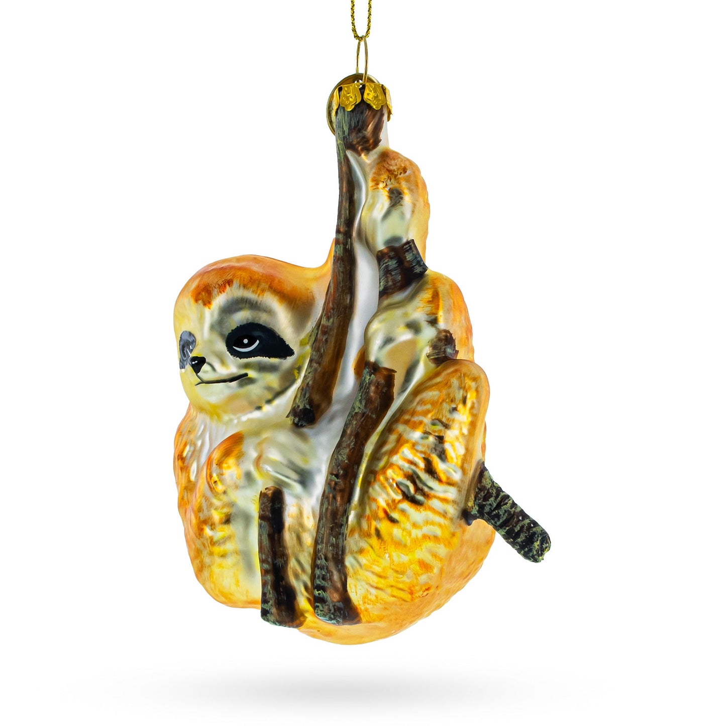 Relaxed Hanging Sloth Blown Glass Christmas Ornament