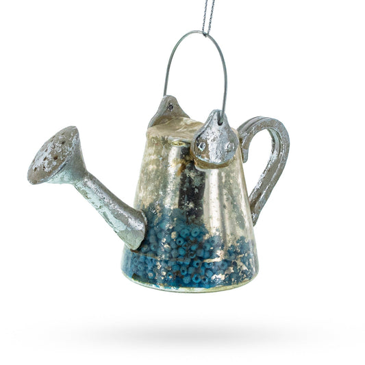 Rustic Metal Watering Can Blown Glass Christmas Ornament